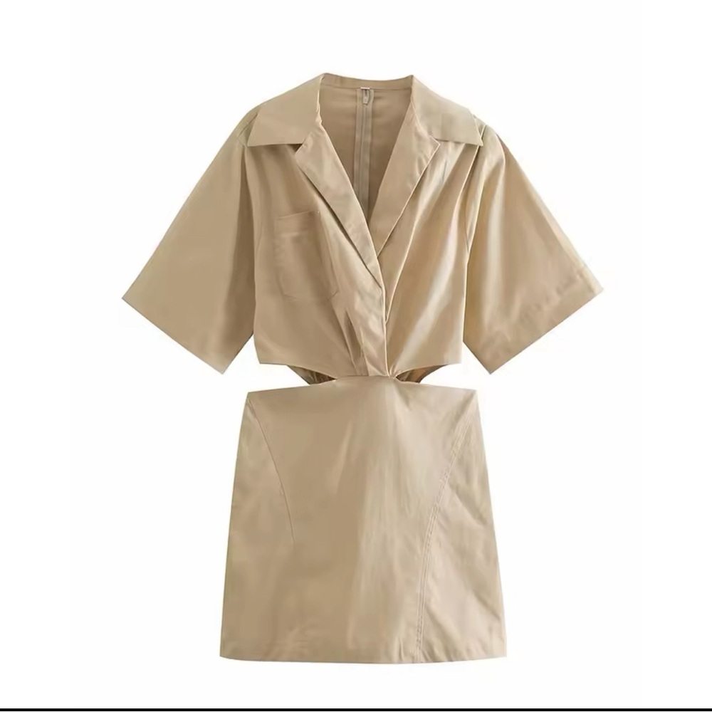 Beige Cut Out Short Sleeve Mini Dresses
